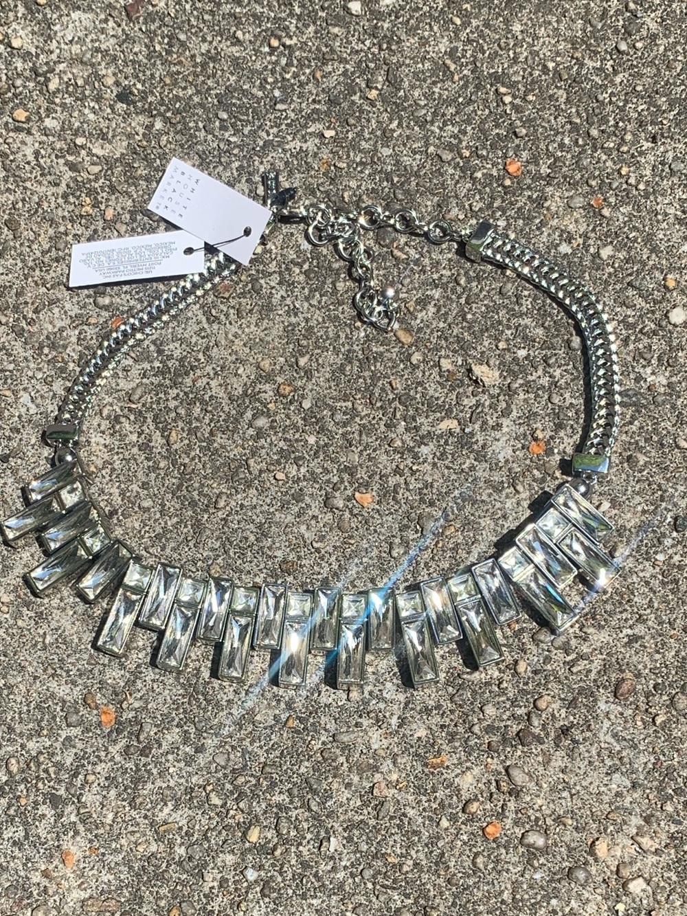 NWT White House Black Market Chico’s Silver Crystal Baguette Necklace